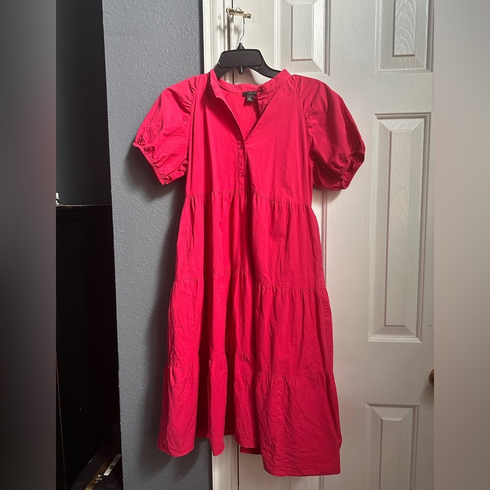 Ann Taylor Midi Shirtdress Button Up Fuchsia Small Petite